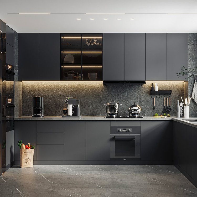 European design luxury villa custom wooden plywood modern kichen cabiner