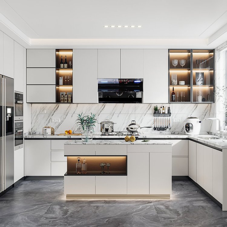 European design luxury villa custom wooden plywood modern kichen cabiner