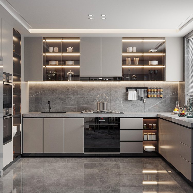 European design luxury villa custom wooden plywood modern kichen cabiner