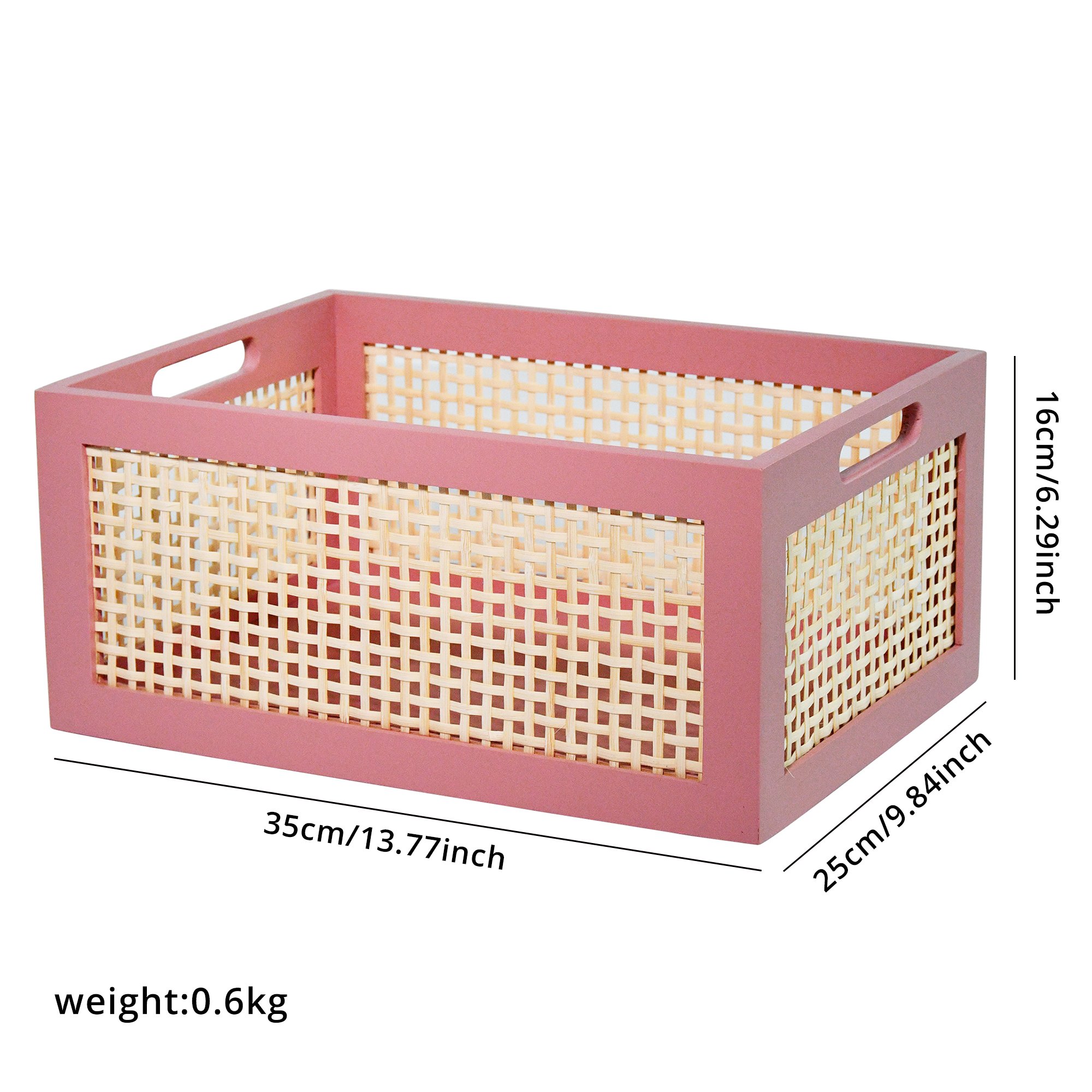 Wood Storage Crate Basket Rustic Container Organizing Decorative Bamboo Box with Handles Pantry Shelves Organizer