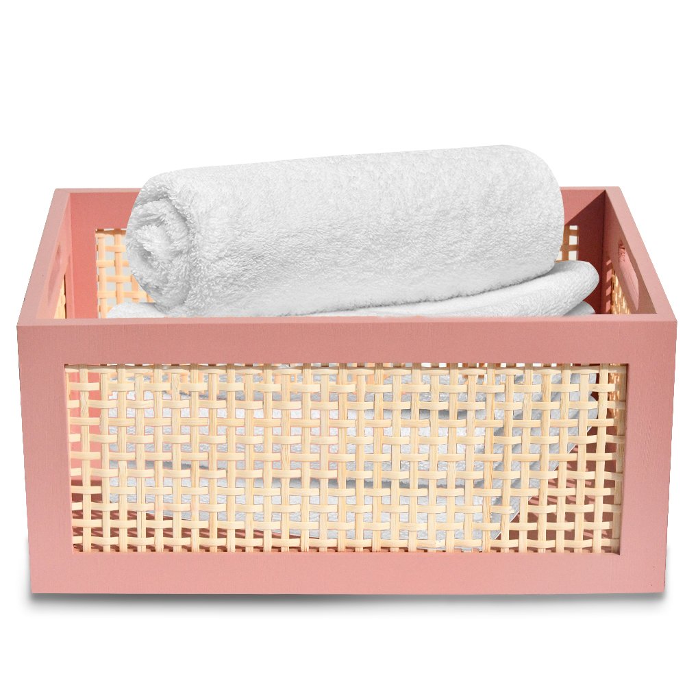 Wood Storage Crate Basket Rustic Container Organizing Decorative Bamboo Box with Handles Pantry Shelves Organizer