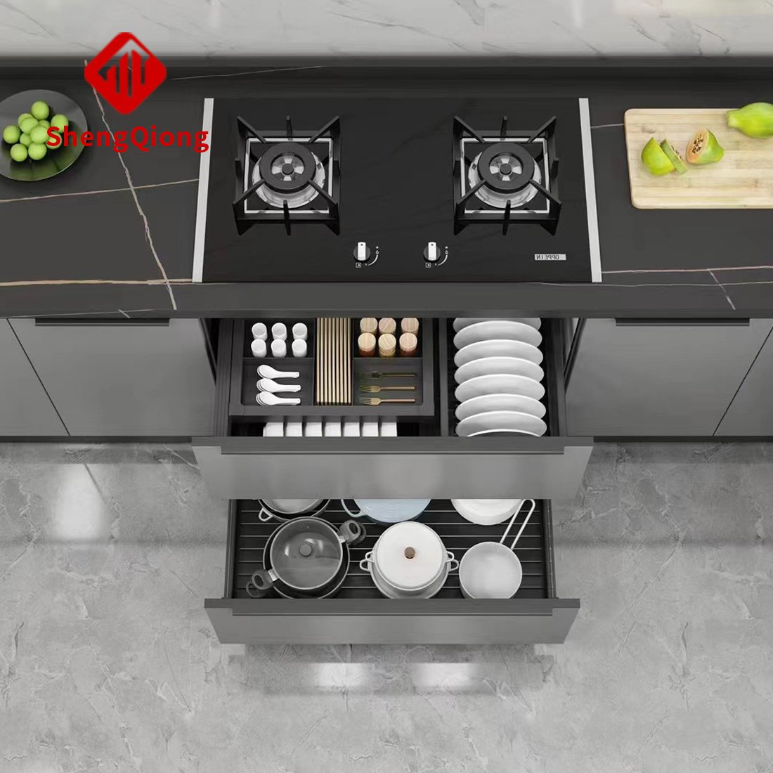 SHENGQIONG Kitchen Accessories Storage Aluminum Kitchen Pull out Basket Drawer Sliding Basket Cabinet Organizer Pots and Pans
