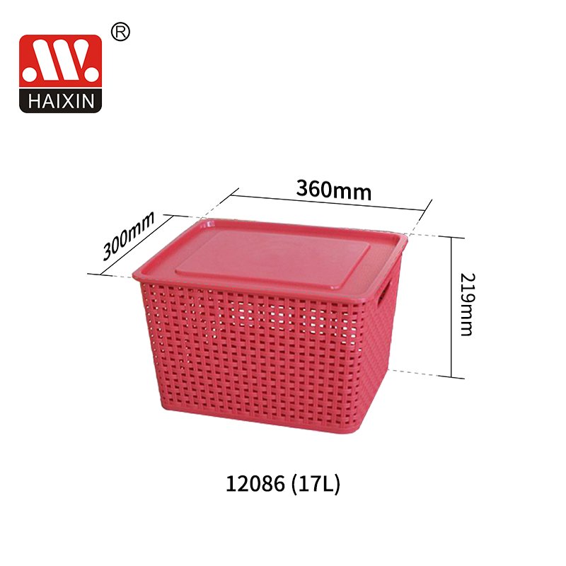 Haixing wholesale 5L 10L 17L plastic picnic gift basket kitchen organizer cloth toys container rattan storage basket with lid