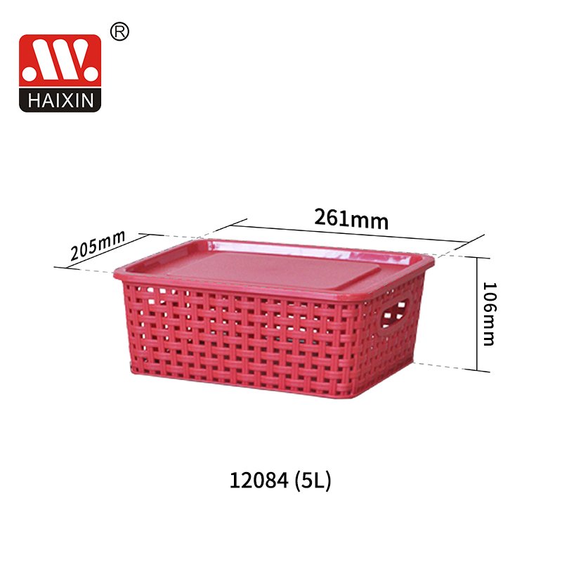 Haixing wholesale 5L 10L 17L plastic picnic gift basket kitchen organizer cloth toys container rattan storage basket with lid