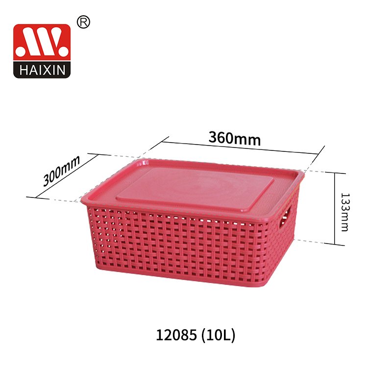 Haixing wholesale 5L 10L 17L plastic picnic gift basket kitchen organizer cloth toys container rattan storage basket with lid