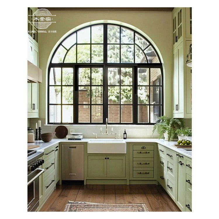 Custom kitchen cabinet green integral solid wood shaker modular cupboard rta whole house customization furniture manufacturer