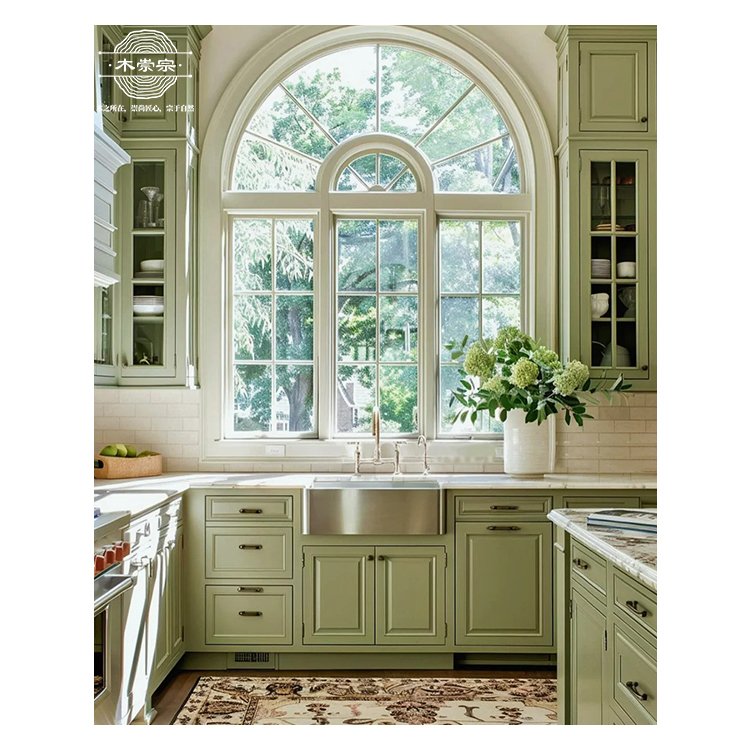 Custom kitchen cabinet green integral solid wood shaker modular cupboard rta whole house customization furniture manufacturer