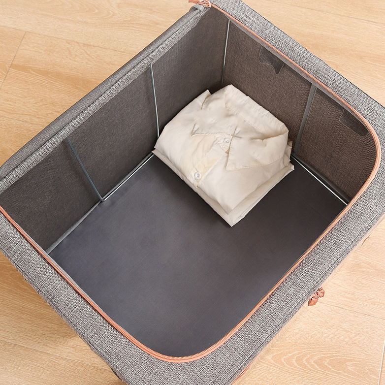 RU 25/66/100L wardrobe foldable cloth storage organizer bag large capacity waterproof linen steel frame clothes storage box