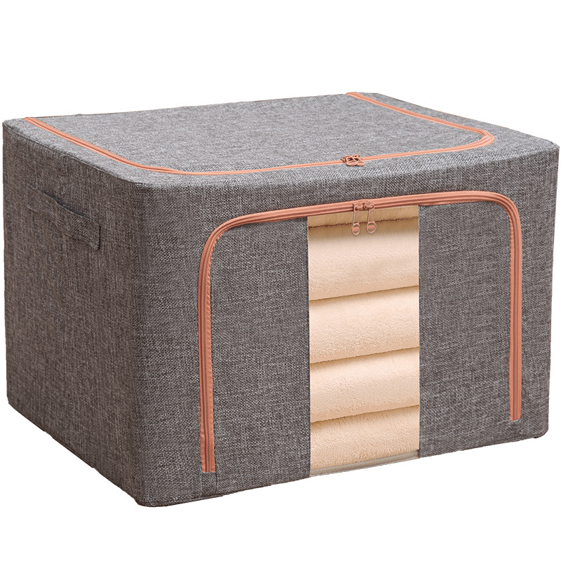 RU 25/66/100L wardrobe foldable cloth storage organizer bag large capacity waterproof linen steel frame clothes storage box