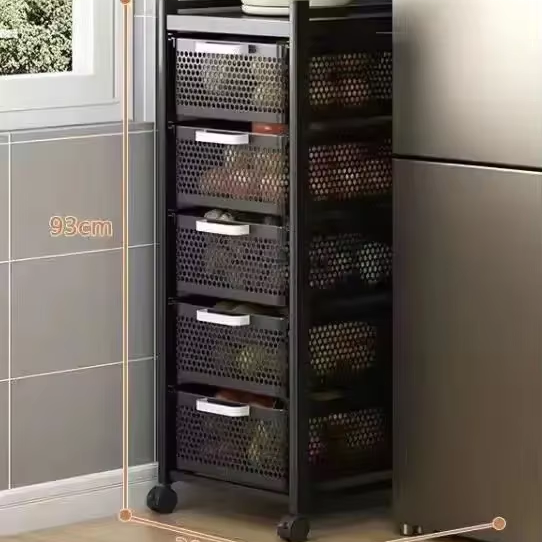 Factory Direct Sales Pull-out Fruit And Vegetable Storage Rack Cart Fruit Vegetable Basket Rack with Wheels for Kitchen