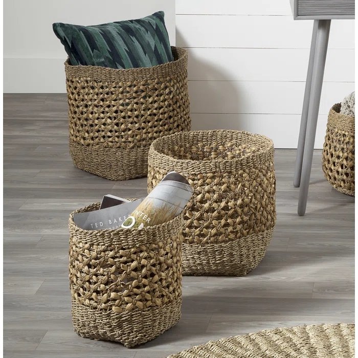 New Arrival Straw Seagrass Woven Baskets Hand Waving Rattan Clothing Hamper Other Storage Baskets Bamboo Baskets Home Organizer