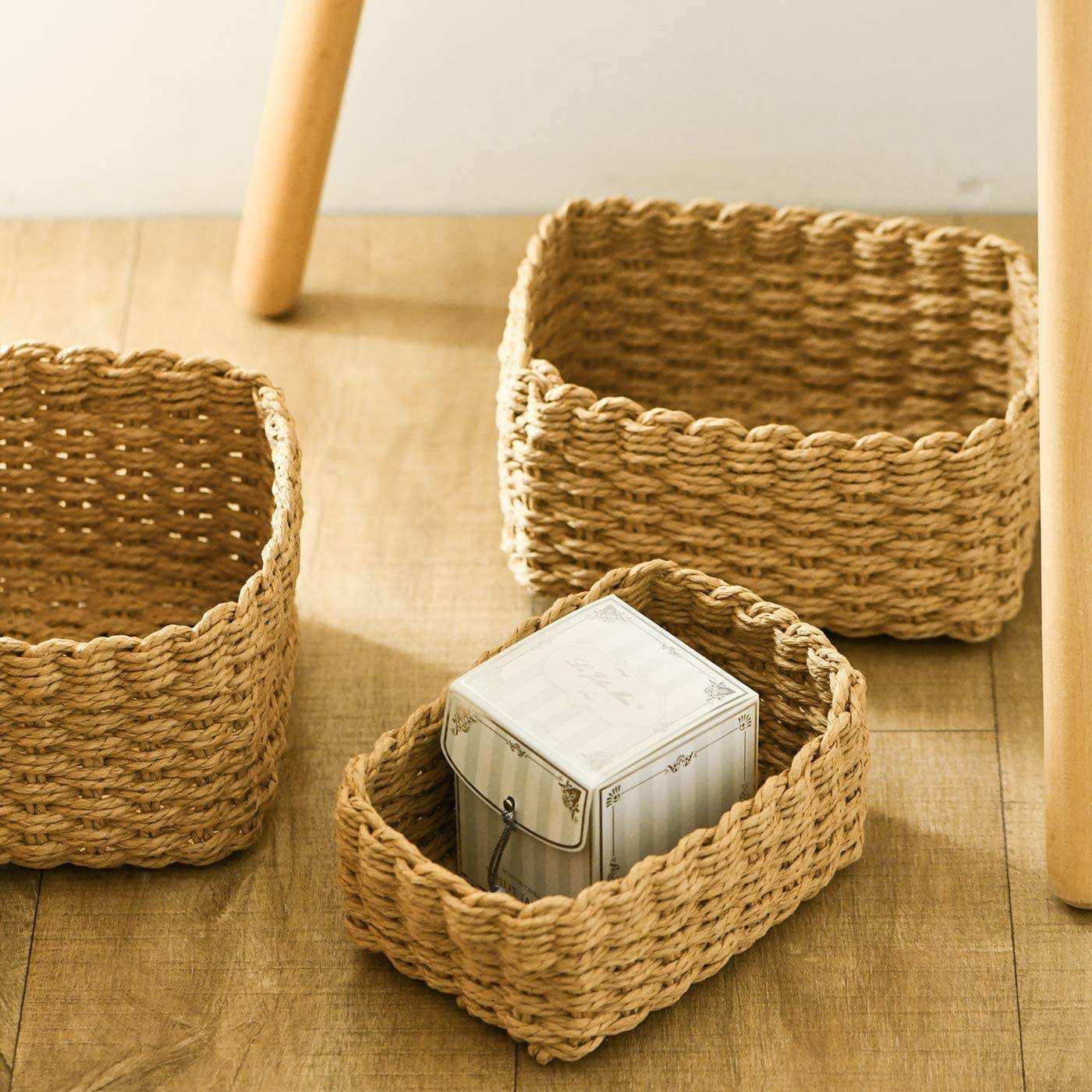 Woven Wicker Storage Baskets Paper Rope Storage Boxes Bin Organizer Divider For Cupboards Drawer Closet Dresser