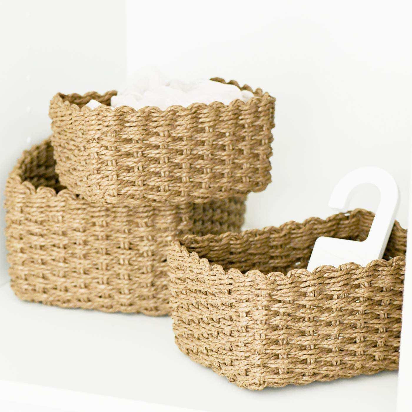Woven Wicker Storage Baskets Paper Rope Storage Boxes Bin Organizer Divider For Cupboards Drawer Closet Dresser