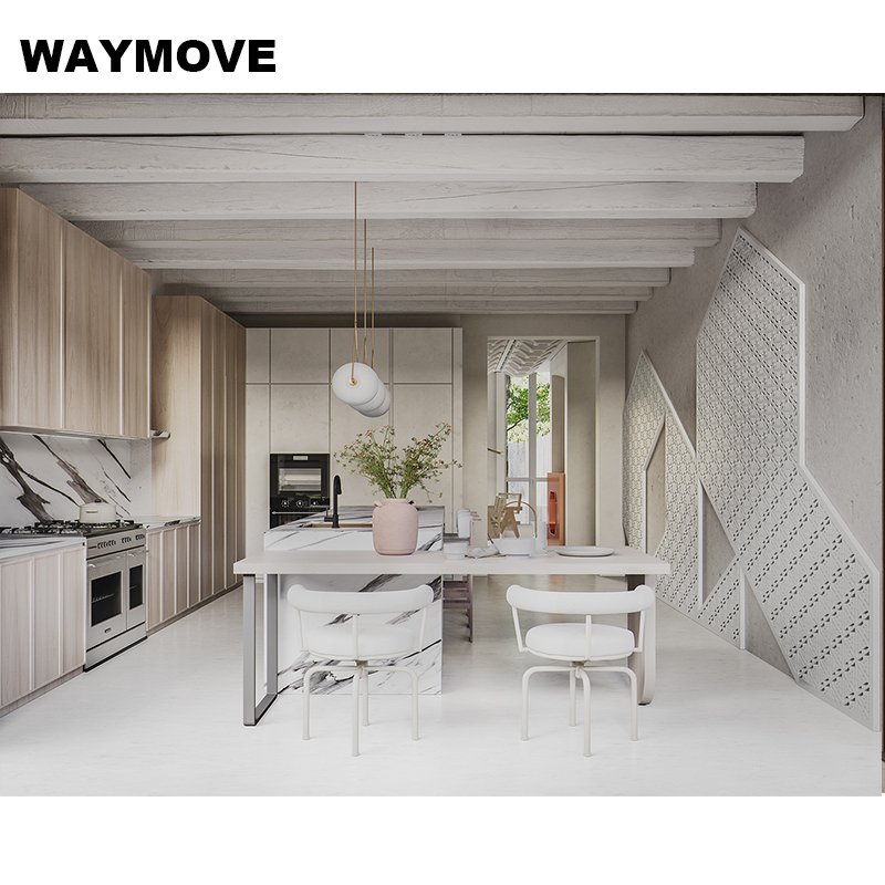 WAYMOVE Modern Designs Modular Kitchen Cabinets with Kitchen Island Table Contemporary Kitchen Furniture