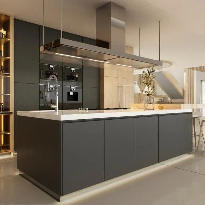 Quick delivery luxury furniture cabinetry custom 3D model designer solid wood matte kitchens with islands designs cabinets