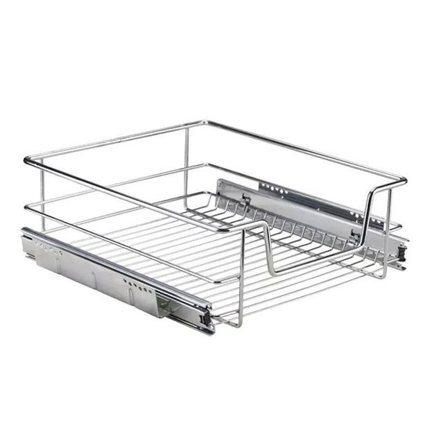 CY-205 Flat Basket Kitchen Cabinet Pull Out Iron Storage 4 Sides Kitchen Organizer Modern Kitchen Drawer Sliding Basket Cabinet