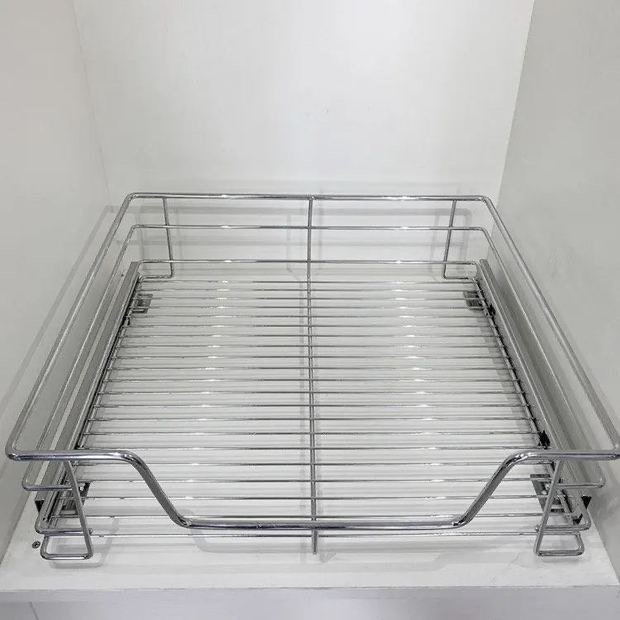 CY-205 Flat Basket Kitchen Cabinet Pull Out Iron Storage 4 Sides Kitchen Organizer Modern Kitchen Drawer Sliding Basket Cabinet