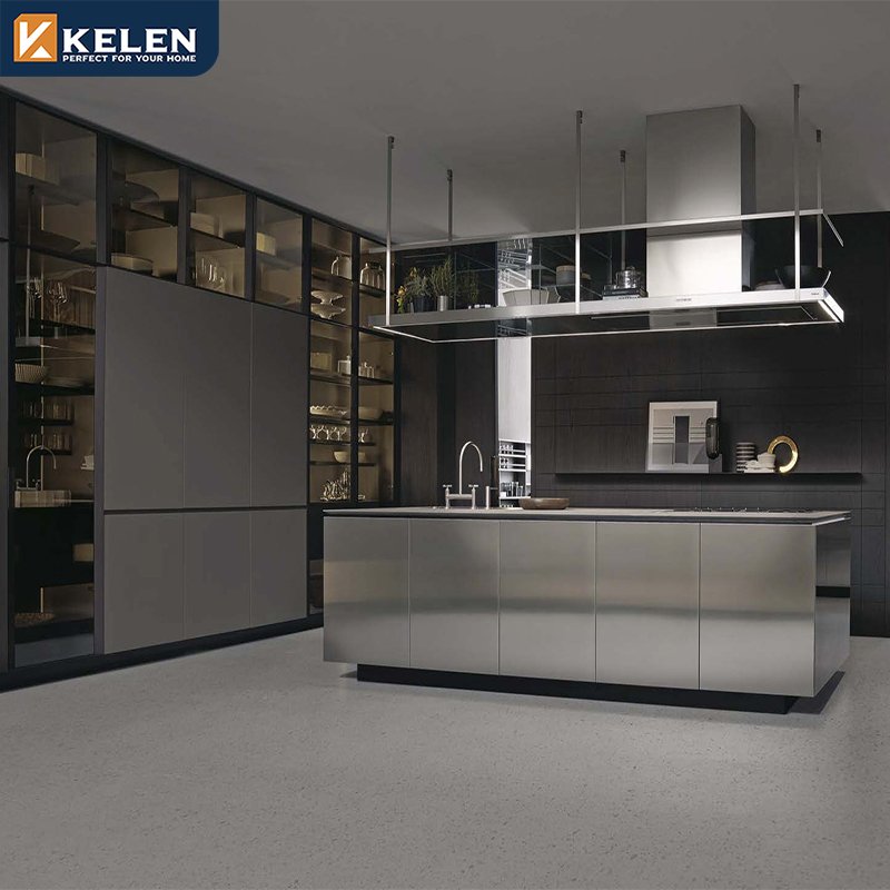 KELEN 2024 kitchen cabinet wholesale supplier wall modular modern wood furniture stainless steel outdoor kitchen cabinet