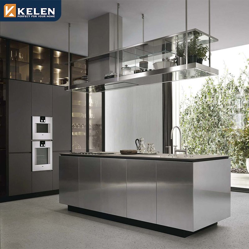 KELEN 2024 kitchen cabinet wholesale supplier wall modular modern wood furniture stainless steel outdoor kitchen cabinet