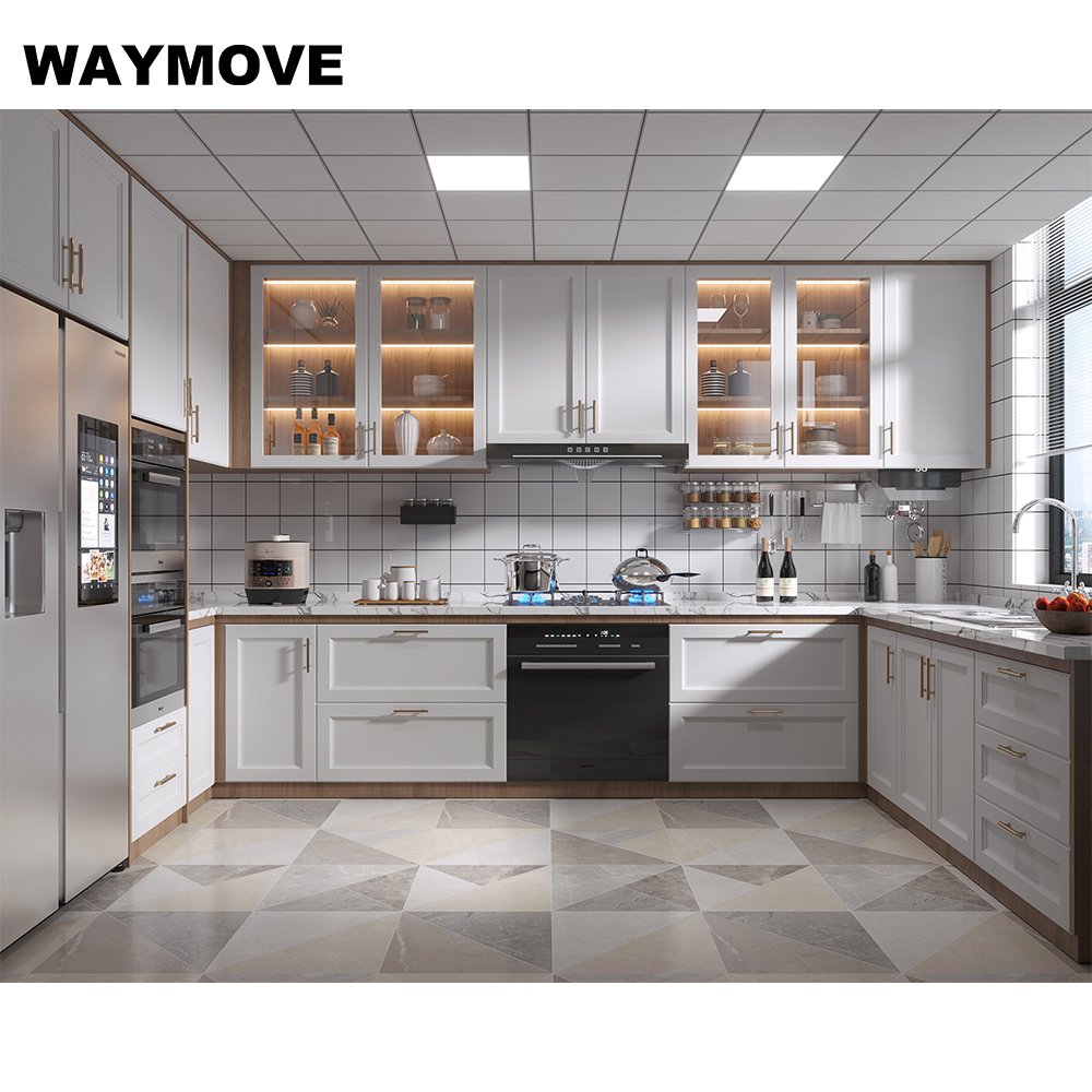 WAYMOVE Modern Complete Kitchen Furniture PVC Hanging Cabinets Lacquer Acrylic Door Panels Sink Hinge Drawer Slide Accessories