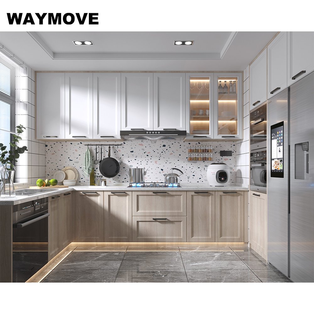 WAYMOVE Modern Complete Kitchen Furniture PVC Hanging Cabinets Lacquer Acrylic Door Panels Sink Hinge Drawer Slide Accessories