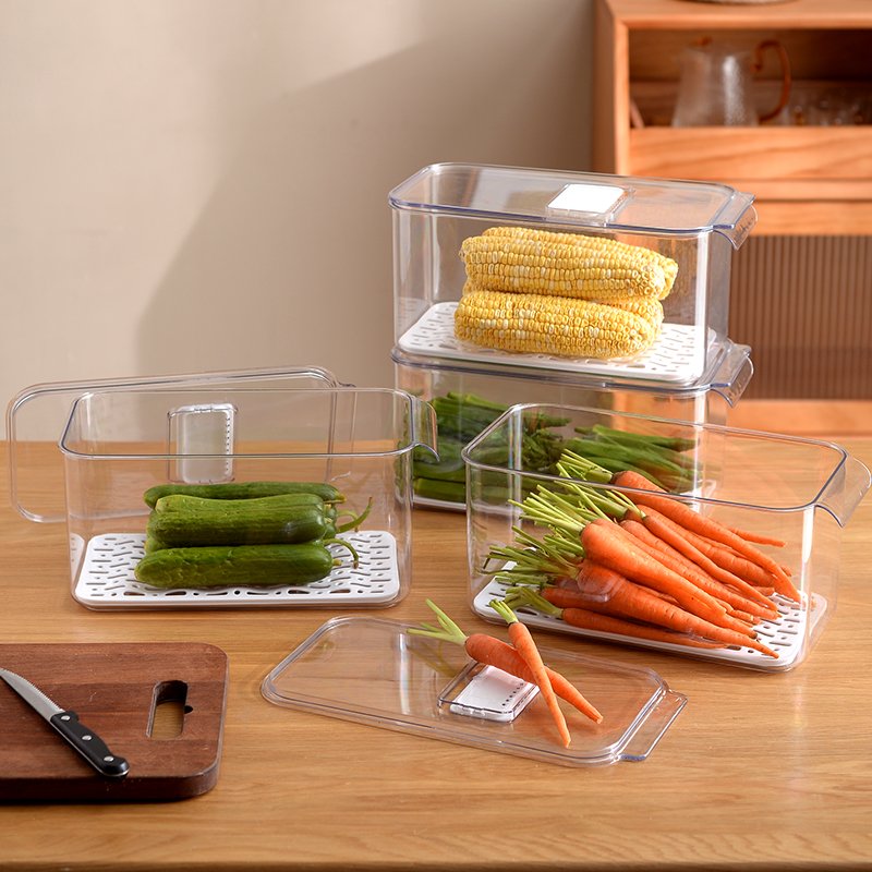 3 Piece Stackable Fridge Freezer Organizer Produce Food Saver, Fresh Keeper Drawer Bin Basket with Removable Drain Tray