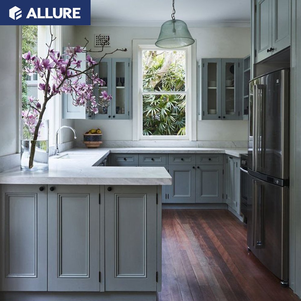 Allure lowes old fashioned raw material wooden tradit kitchen cabinet pvc countertop sink for sale