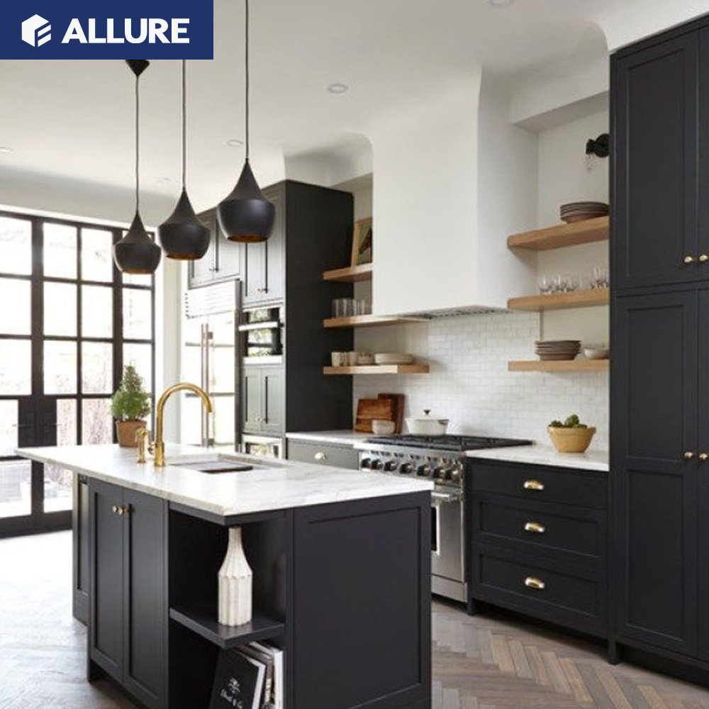 Allure lowes old fashioned raw material wooden tradit kitchen cabinet pvc countertop sink for sale