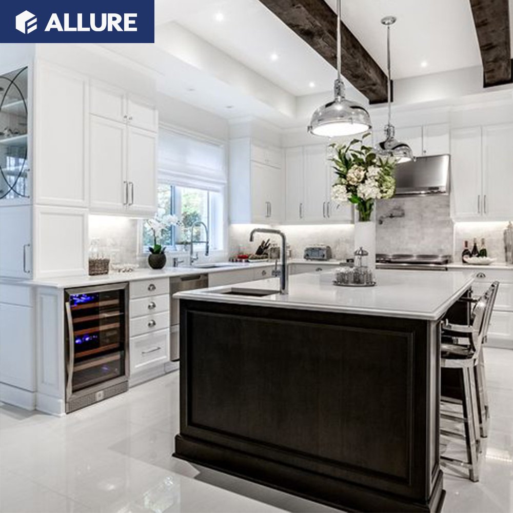 Allure lowes old fashioned raw material wooden tradit kitchen cabinet pvc countertop sink for sale