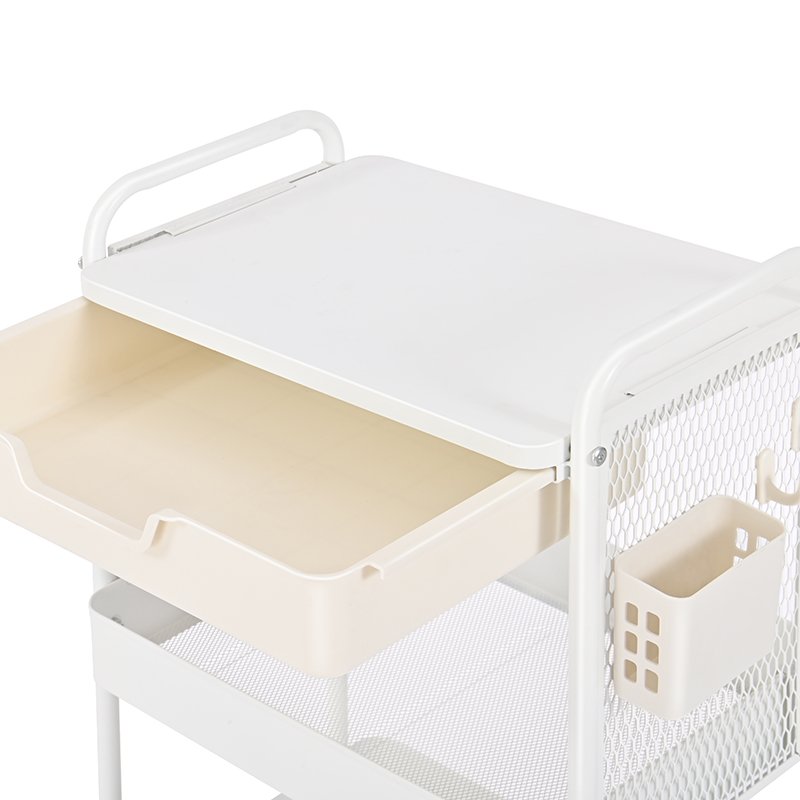 WIREKING Factory Metal Office 3 Tier Organizer Storage Cart Small Multi Purpose Rolling Serving Utility Trolley With Pp Drawers