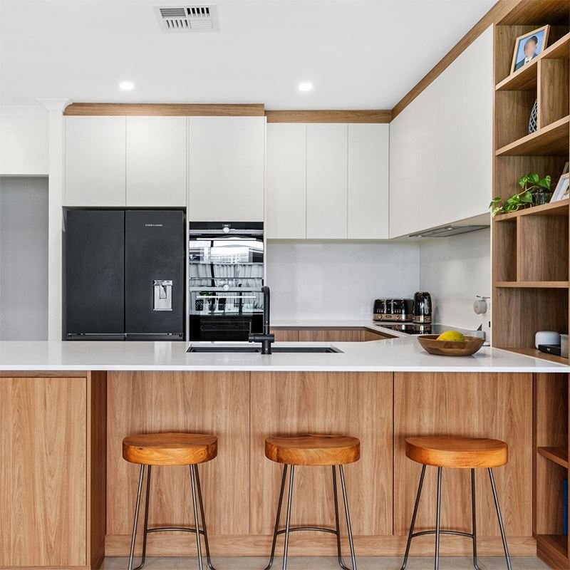 Guangdong Furniture Blue Kitchen Cabinets Perabot Dapur Kitchen Cabinets With Clean Handle-Less Look