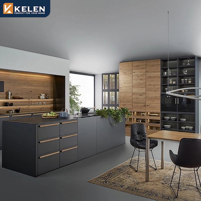 Kelen 2024 European Style 3D Design rta from china lacquer With island smart Kitchen Cabinet european style kichen cabinets mod