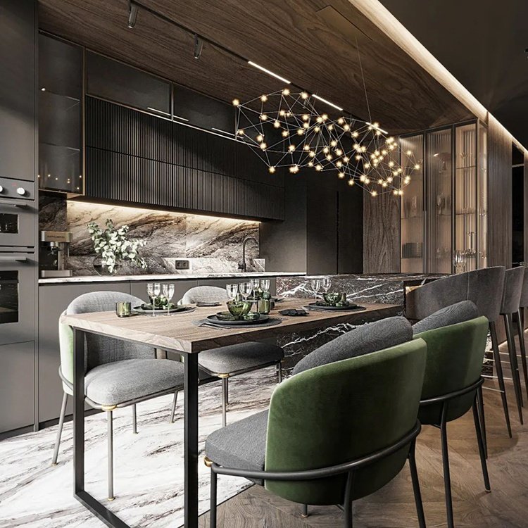 Kitchen Furniture Assembled Luxury Black Wooden Kitchen Cabinet Cupboard Foshan