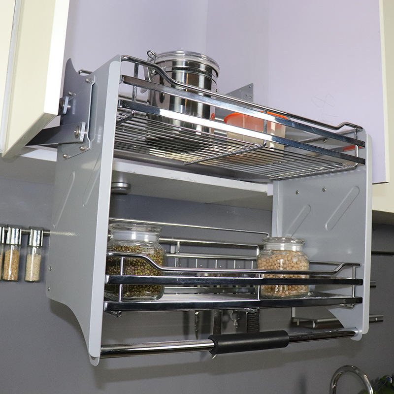 TKK Kitchen Wall Mounted Cabinet High-Quality Lifting Frame Tableware Food Storage Stainless Steel Pull-Down Basket