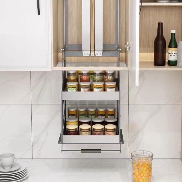 TKK Kitchen Wall Mounted Cabinet High-Quality Lifting Frame Tableware Food Storage Stainless Steel Pull-Down Basket