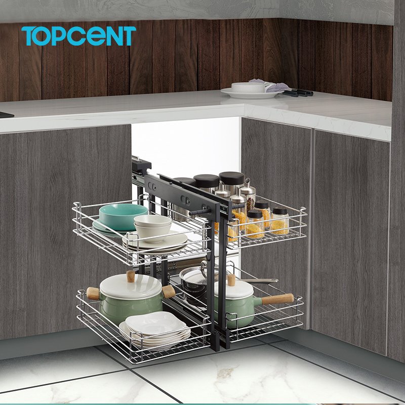 TOPCENT Kitchen Cabinet Soft Close Closing Pull Out Little Monster Shelf Drawer Storage Basket Magic Corner