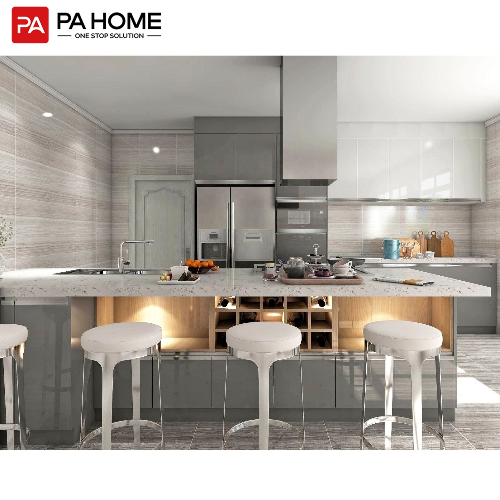 PA ready to assemble modern lacquer gray glossy kitchen cabinets