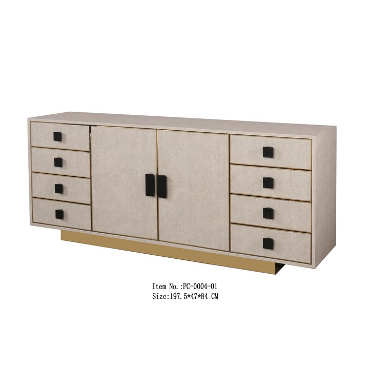 Beige leather Chest of Drawers Storage Unit Wicker Baskets Dark Wood Cabinet