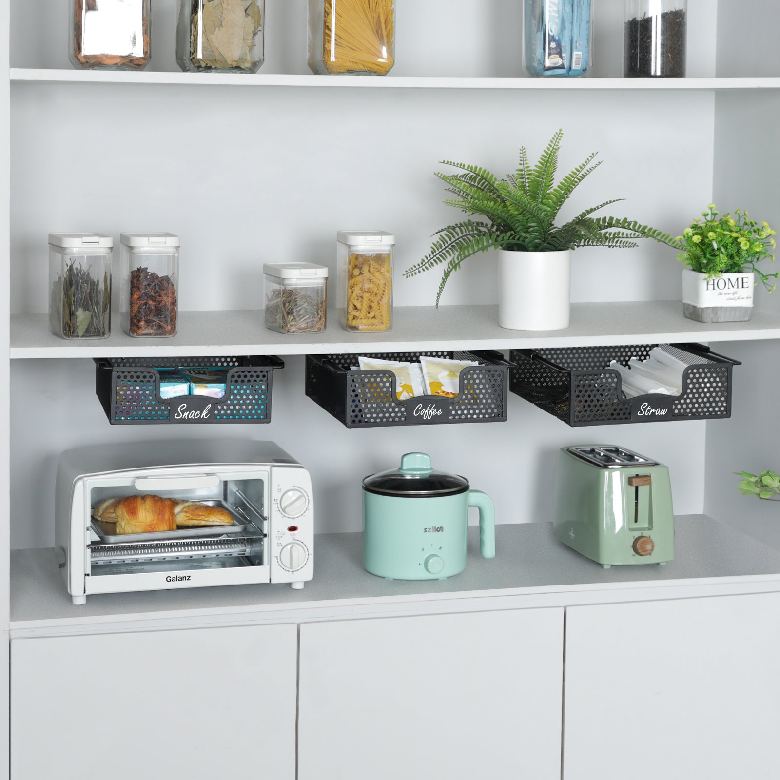 Kitchen Counter Pantry Cupboard 3 Pack Hanging Pullout Drawer Basket Under Cabinet Storage Organizer Wire Basket