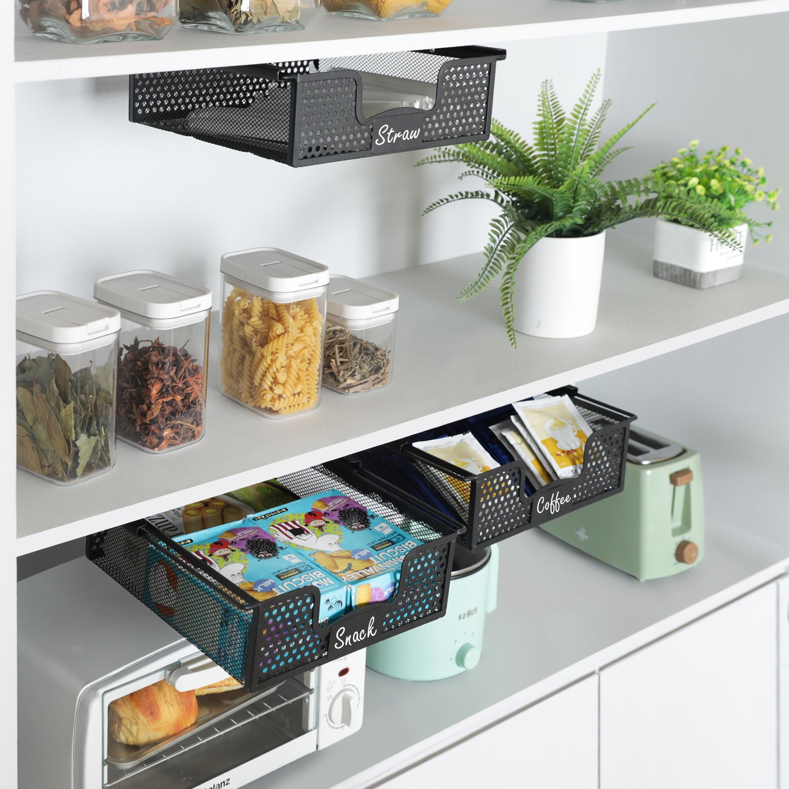 Kitchen Counter Pantry Cupboard 3 Pack Hanging Pullout Drawer Basket Under Cabinet Storage Organizer Wire Basket