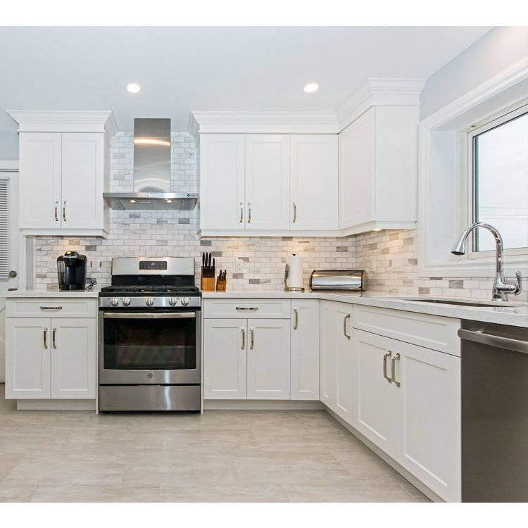 Wholesale Custom Kitchen Cabinet MDF Plywood Solid Wood Modular Kitchen Furniture White Shaker Door Solid Wood Kitchen Cabinet