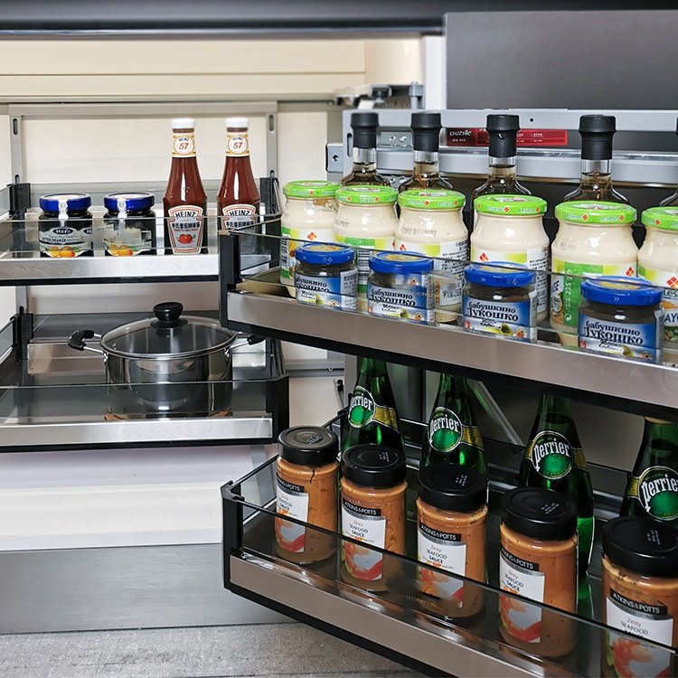 Stainless Steel Cabinet Organizer Pantry Unit Kitchen Pantry Unit Linkage Sliding Basket