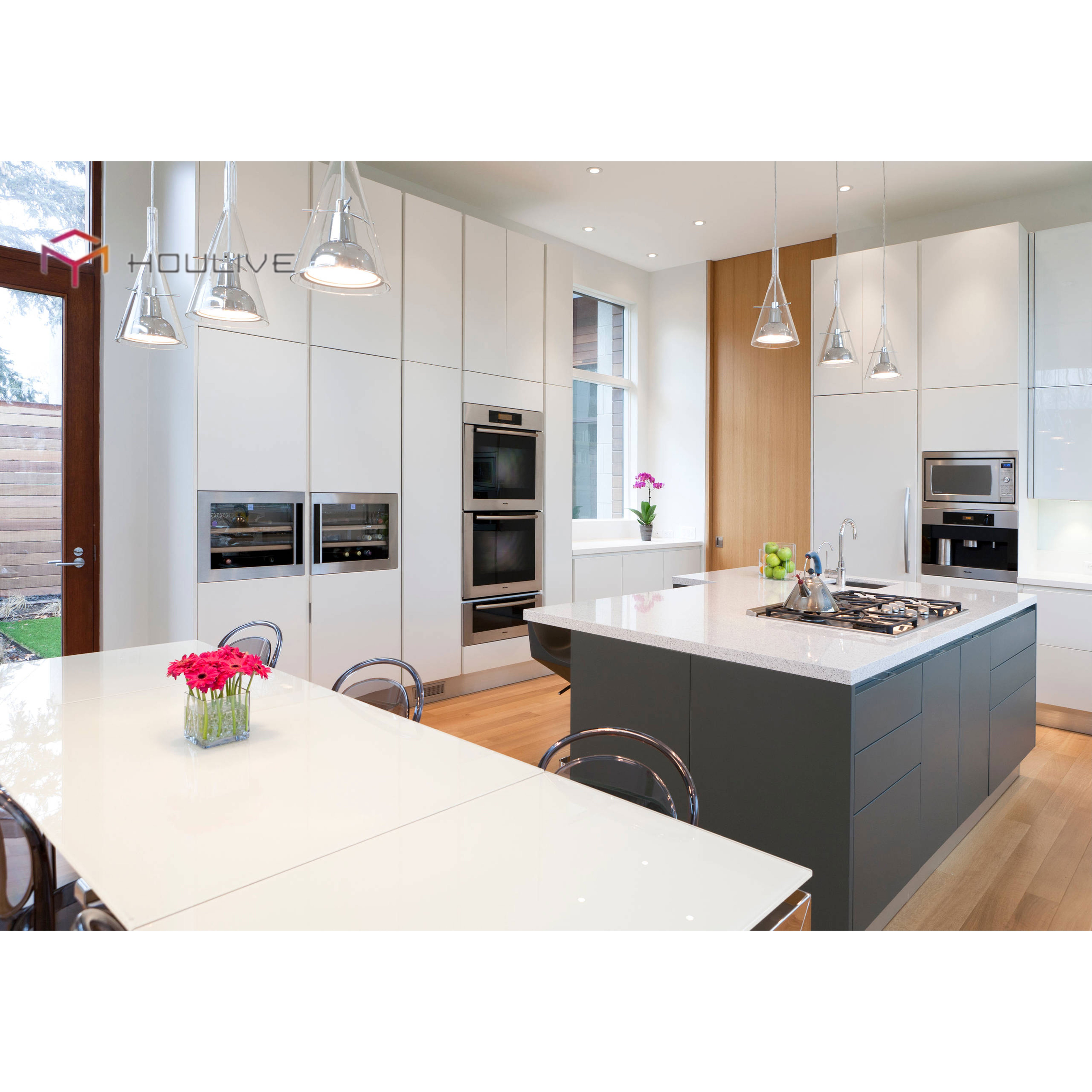 Modern White Lacquer Finish Kitchen Cabinet Plywood Including Sink Hinge Drawer Slide Faucet Backsplash