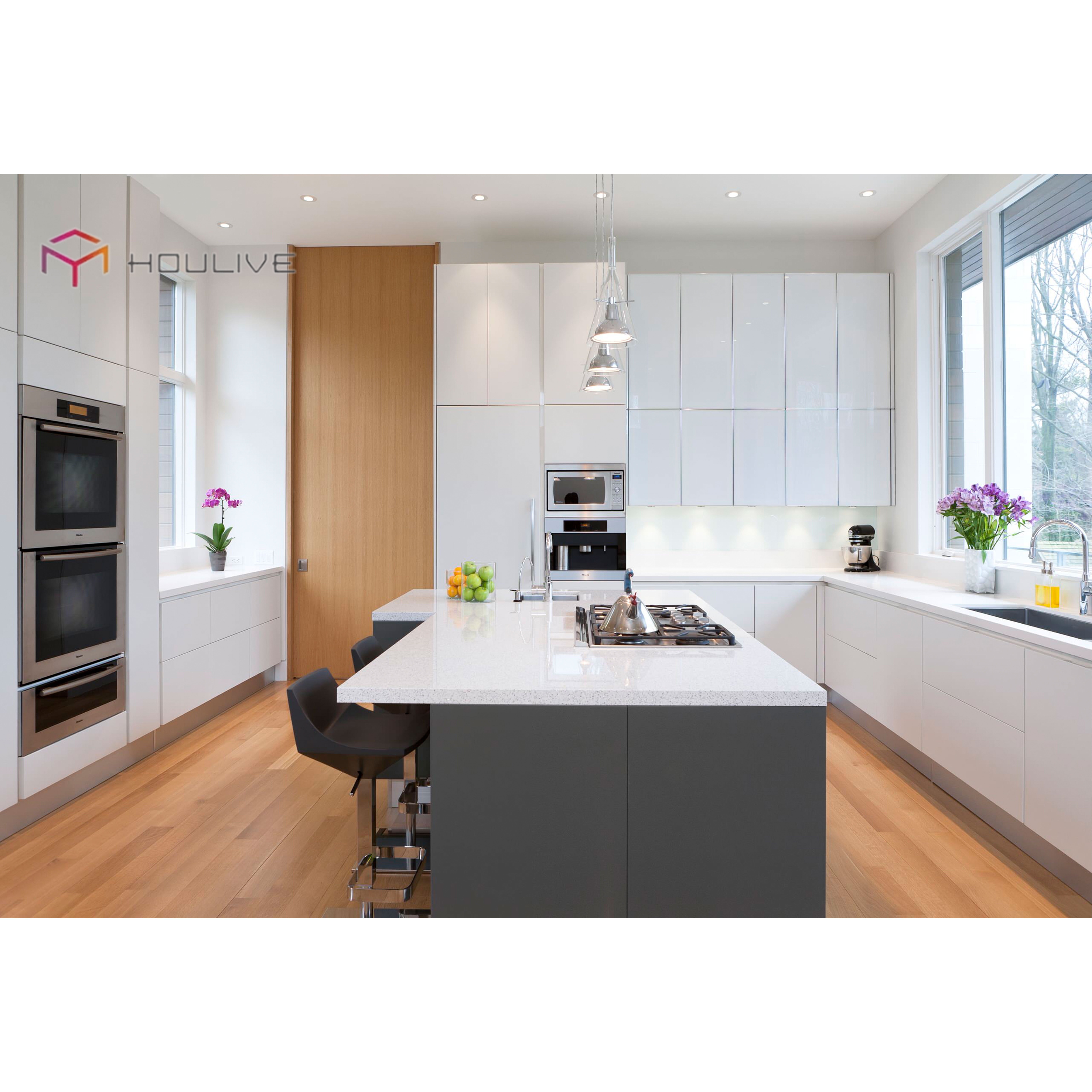 Modern White Lacquer Finish Kitchen Cabinet Plywood Including Sink Hinge Drawer Slide Faucet Backsplash
