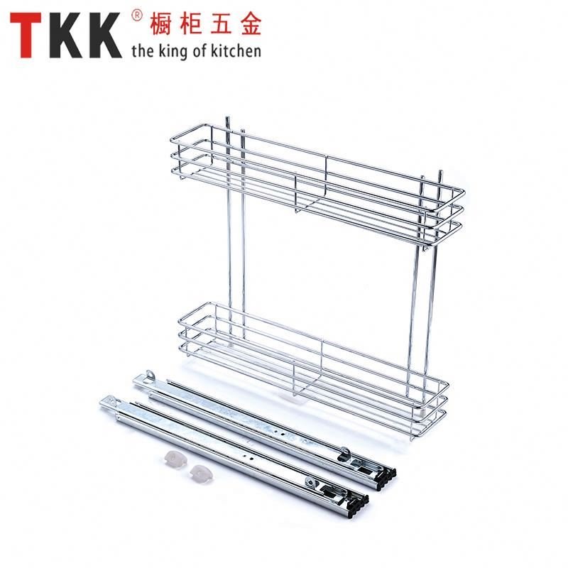 TKK Cabinet Organizer Metal Accessories Sliding Drawer Kitchen Storage Basket Spice Rack Stainless Steel Pull out Wire Basket