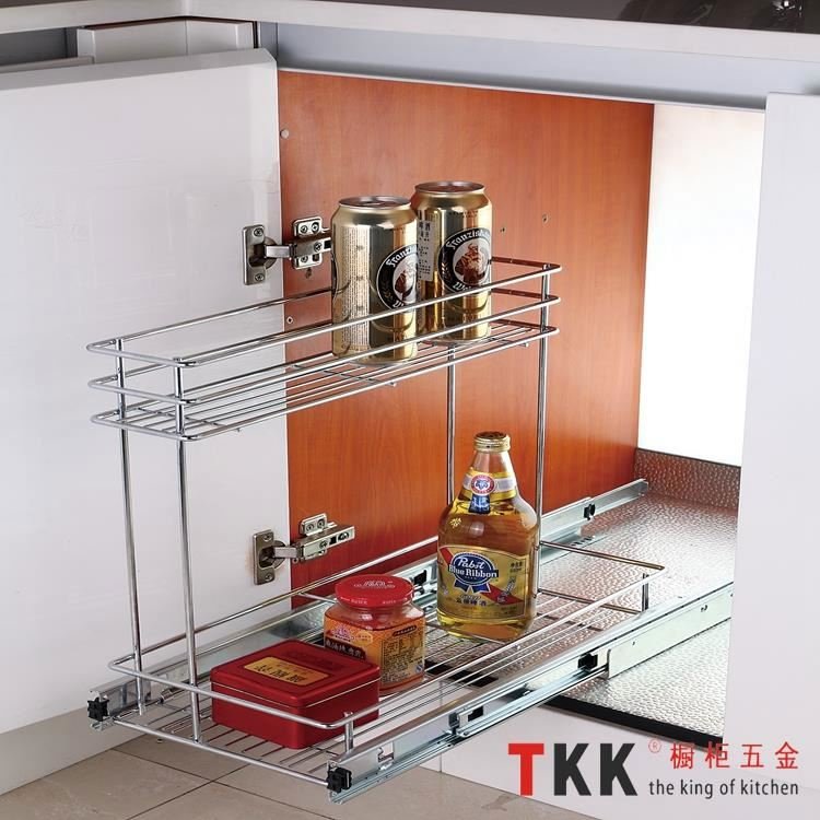 TKK Cabinet Organizer Metal Accessories Sliding Drawer Kitchen Storage Basket Spice Rack Stainless Steel Pull out Wire Basket
