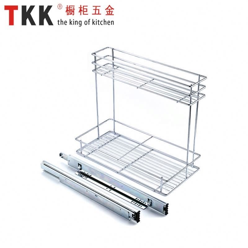 TKK Cabinet Organizer Metal Accessories Sliding Drawer Kitchen Storage Basket Spice Rack Stainless Steel Pull out Wire Basket