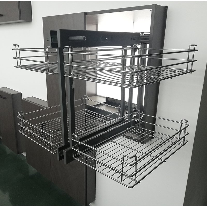 TKK Custom Kitchen Accessories Modern Corner Basket Pull Out Metal Basket Kitchen Magic Corner Storage Full Extension Basket