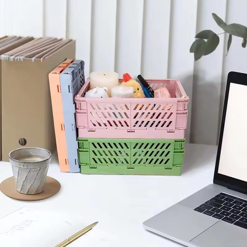 Storage Crates Plastic Baskets for Desktop Stackable Folding Containers Baskets Drawer Storage Bin Organizers