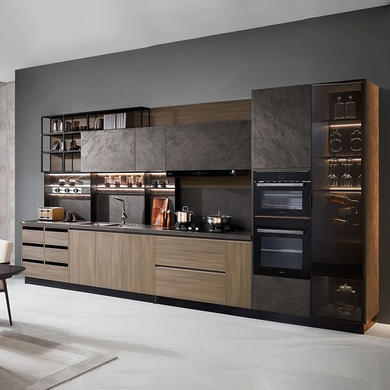 Kitchen Cabinets Teak Wood Industrial Modern Country Style Foshan Idea with Solid Environmental Friendly Apartment